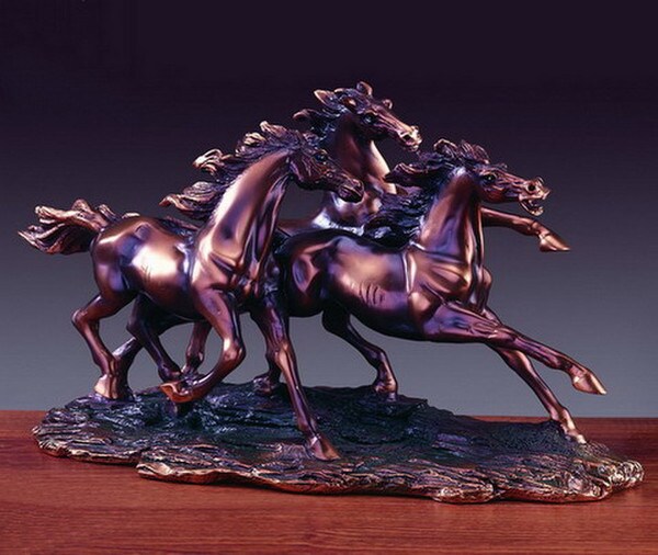 Three Horses Running Statue Sculpture Wild Stallions Artwork Gallop